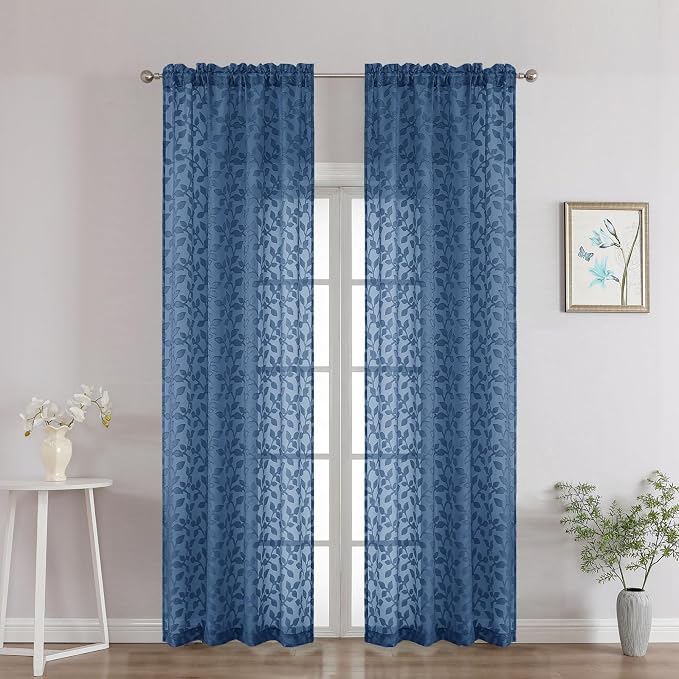 Chyhomenyc Dusty Blue Sheer Curtains 90 Inch Length 2 Panels Set, Light by Chyhomenyc