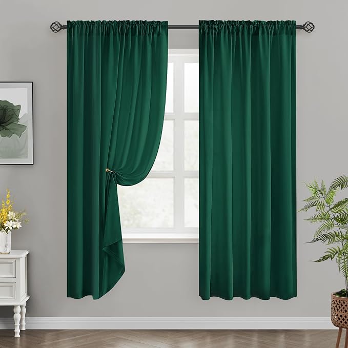 HOMEIDEAS Christmas Non-See-Through Hunter Green Privacy Sheer Curtains - Image 2