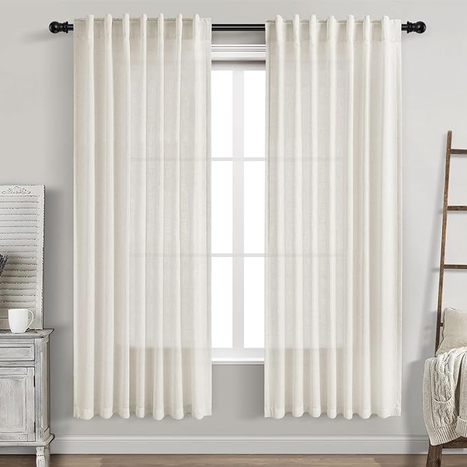 Nanspring Cream White Linen Curtains 72 Inch Length 2 Panels Set by Nanspring