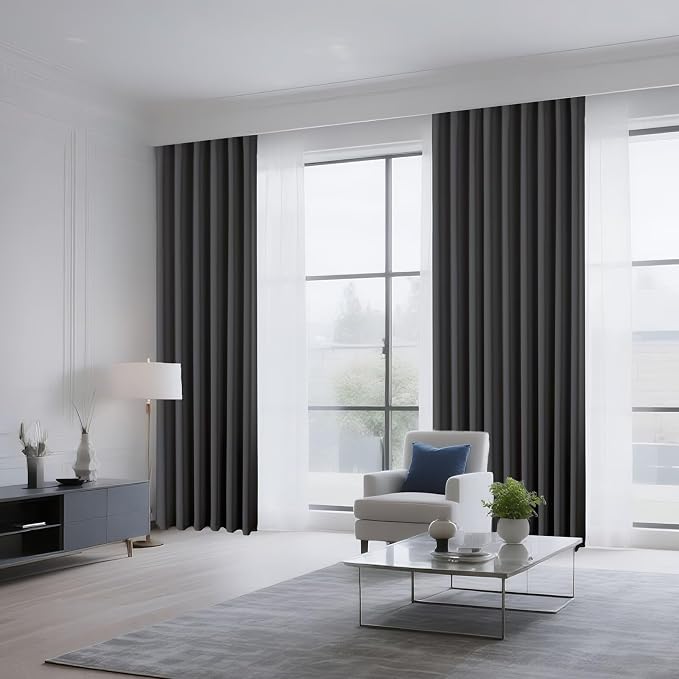 CUCRAF Dark Grey Blackout Curtains 96 inch Length 2 Panels Set, Rod Pocket Room - Image 8