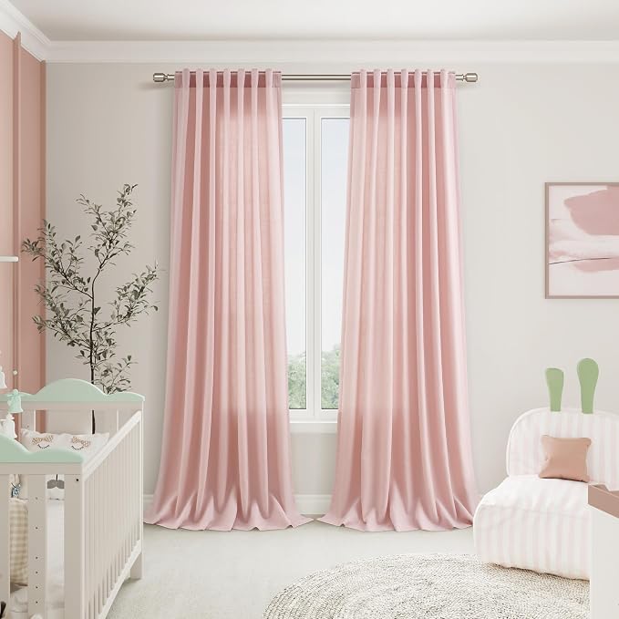 Nanspring Pink Linen Curtains 84 Inch Length 2 Panels Set - Image 4
