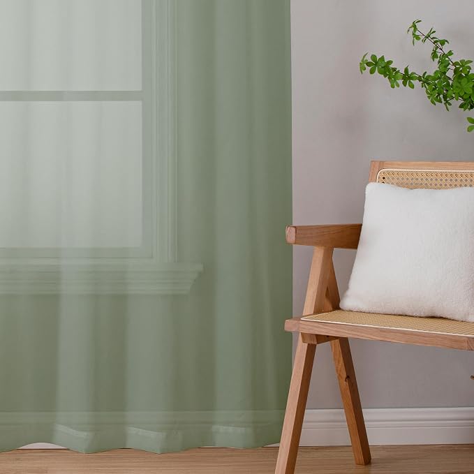 Lecloud Sage Green Sheer Curtains 90 Inches Long 2 Pcs, Modern Solid Voile - Image 7