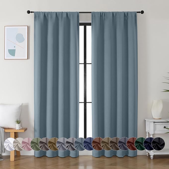Simplebrand Ava Stone Blue Blackout Curtains, Privacy Thermal Insulated by Simplebrand