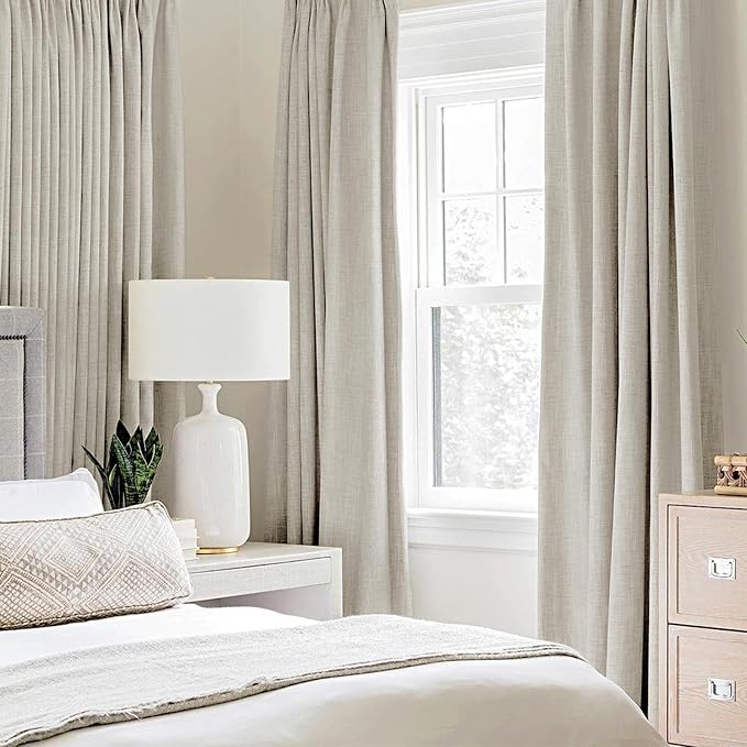 MIULEE Linen Curtains for Bedroom 100% Blackout Thermal Insulated Cobblestone - Image 2