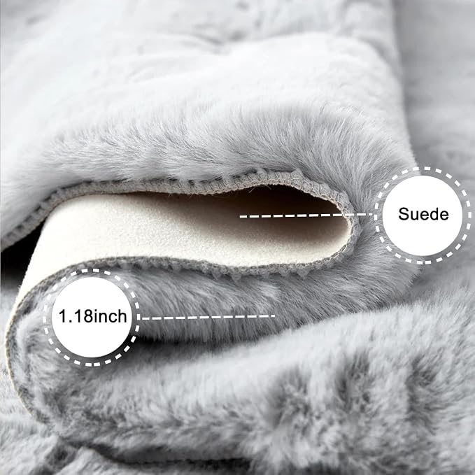 Ghouse Faux Rabbit Fur Round Rug 6ft Grey Round Rugs - Image 3