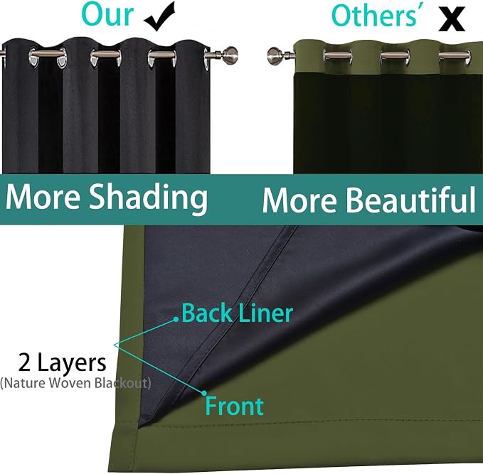 Yakamok 100% Blackout Curtains 84 Inches Long, 2 Thick Layers Heat and Full - Image 5