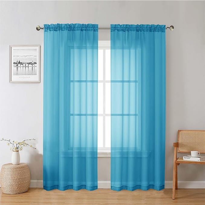 Lecloud Turquoise Sheer Curtains 78 Inches Long 2 Panels, Elegant Gauzy Airy by Lecloud