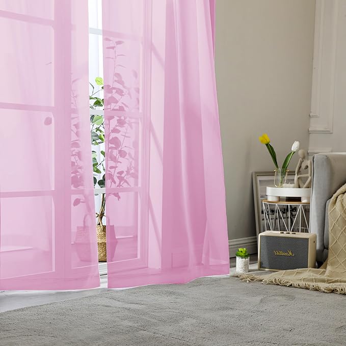 Lecloud Light Pink Sheer Curtains 78 Inches Long 2 Panels Set, Soft Voile Light - Image 2