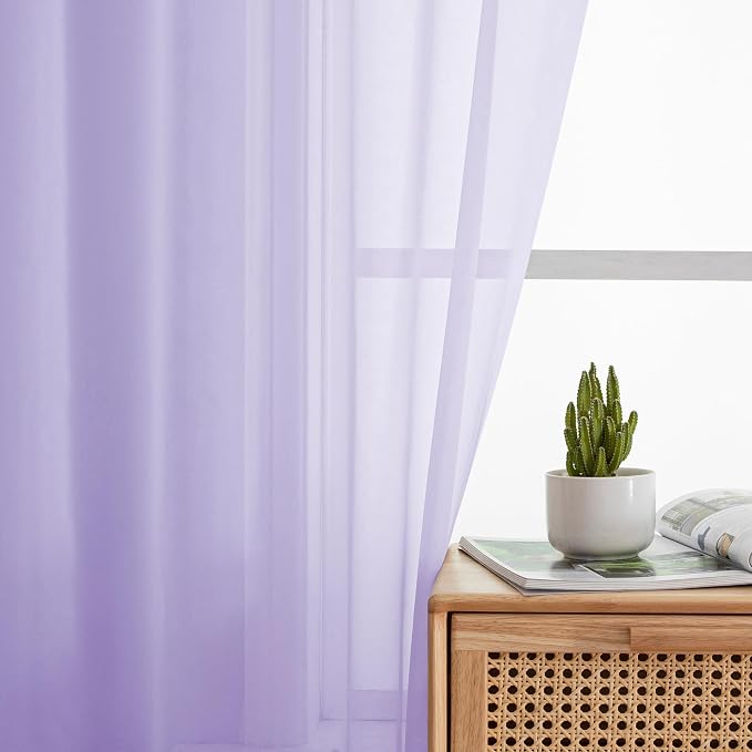 Simplebrand Lavender Sheer Curtains 90 Inches Long 2 Panels, Light Filtering - Image 2