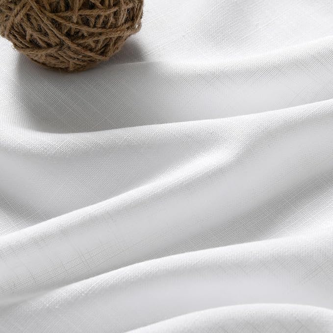 Nanspring White Linen Curtains for Bedroom Back Tab Light Filtering Privacy - Image 5