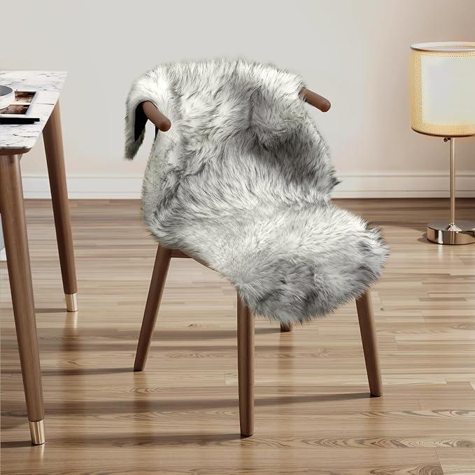 Ciicool Faux Sheepskin Rugs Soft Faux Fur Rug White Gradient Sliver Black - Image 2