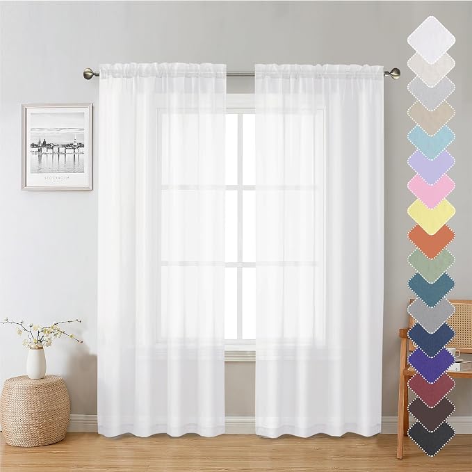 Lecloud White Sheer Curtains 72 Inches Long 2 Panels, Soft Voile Light by Lecloud