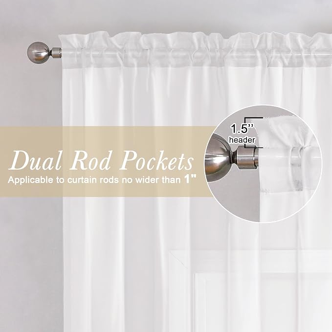 Lecloud White Sheer Curtains 78 Inches Long 2 Pcs, Elegant Window Treatments - Image 3