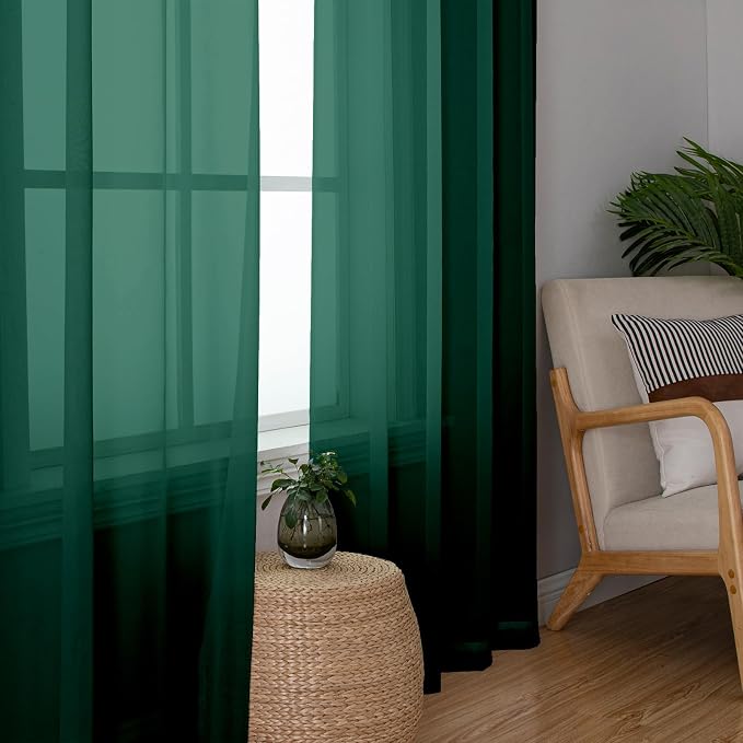 Lecloud Hunter Green Sheer Curtains 72 Inches Long 2 Panels, Rod Pocket Voile - Image 3