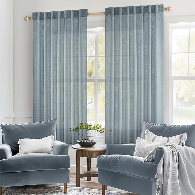 MIULEE Dusty Blue Short Linen Curtains 45 Inch Length 2 Panels - Image 2