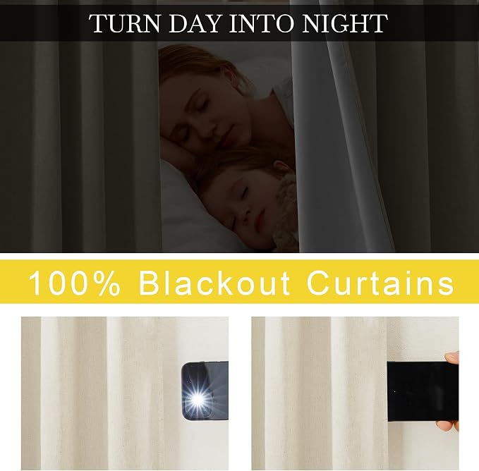 NICETOWN Natural Thick Linen Full Blackout Curtains - Image 7