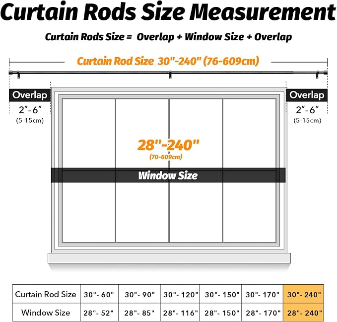 GEEBOBO Black Curtain Rods for Windows 120 to 240 Inch, 1 Inch Extra Long Heavy - Image 5