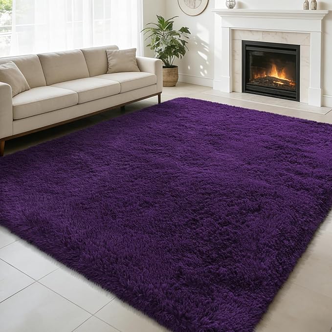 9x12 Fluffy Area Rugs for Living Room, Large Purple Fuzzy Shag Area Rug for by yulidayang