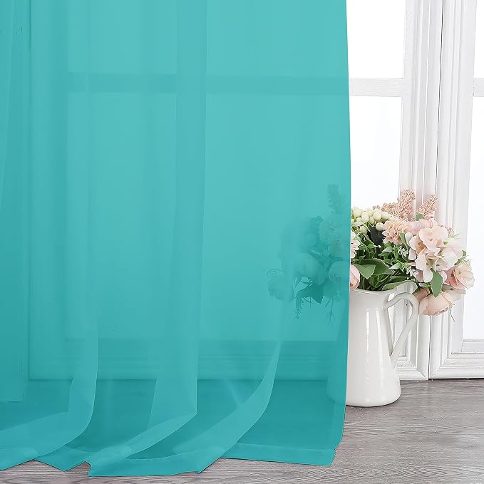 Chyhomenyc Turquoise Sheer Curtains 108 Inches Long - Image 7