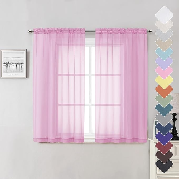 Lecloud Light Pink Sheer Curtains 54 Inch Length 2 Panels, Voile Airy Drapes by Lecloud