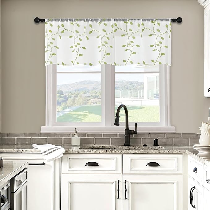 MRTREES Sheer Curtain Valance Rod Pocket, 2 Panels Leaves Embroidered Christmas - Image 7