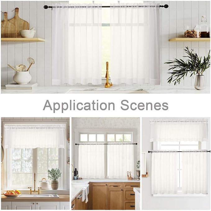 Ivory Kitchen Curtains 30 Inch Length Tier 2 PCS, Solid Soft Airy Half Curtains - Image 6