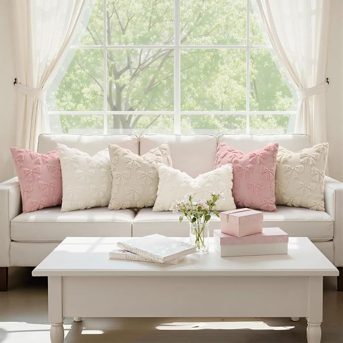 decorUhome Beige Bow Pillow Covers Set of 2 Coquette Aesthetic Cute Preppy - Image 3