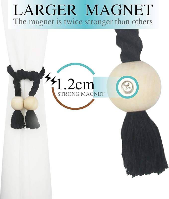 2 Pack Magnetic Curtain Tiebacks Cotton Hand Woven Tie Back Decorative Rope - Image 4