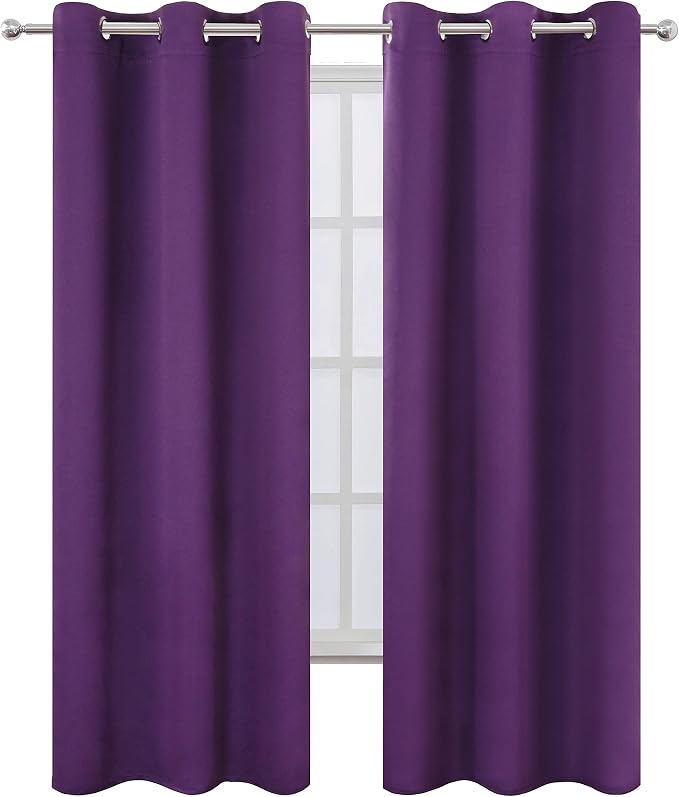Purple Thermal Blackout Curtains/42 x 95 Inch/Set of 2 Panels Room Darkening - Image 2