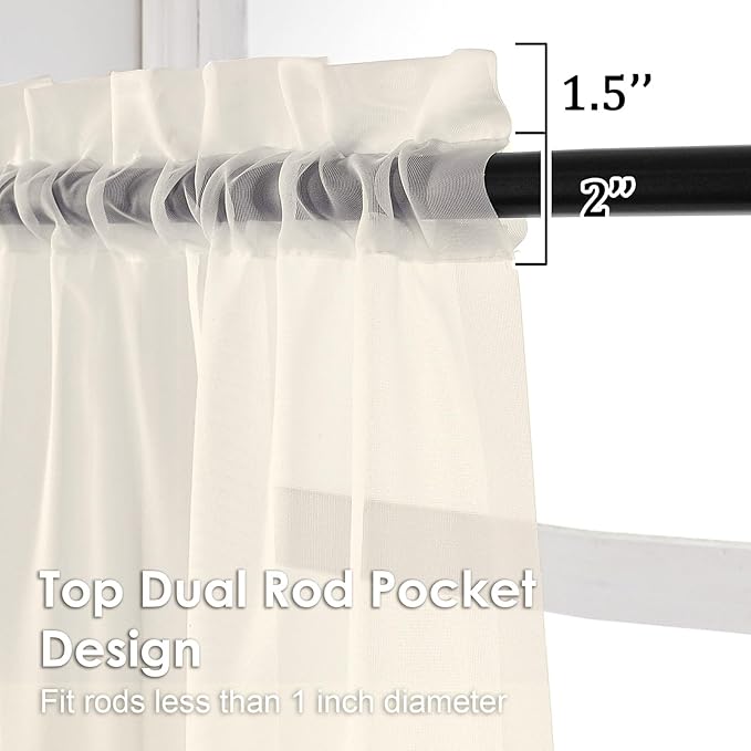 OVZME Cream Sheer Curtains 84 Inches Long 2 Panels - Image 3