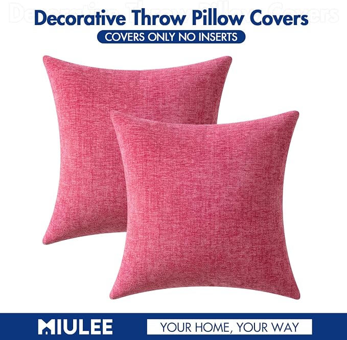 MIULEE Pack of 2 Couch Throw Pillow Covers 18x18 Inch Soft Hot Pink Chenille - Image 6