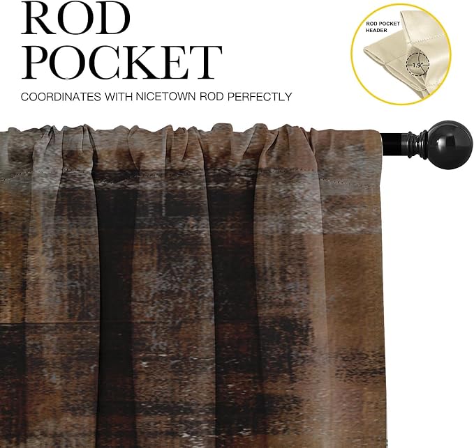 Emvency 4 Pack Valances Window Treatments, Abstract Dark Brown Art Painting - Image 3