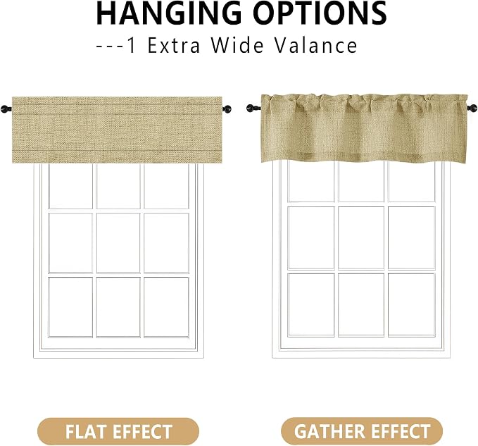 OVZME Valance for Windows, Light Filtering Faux Linen Textured Small Short - Image 3