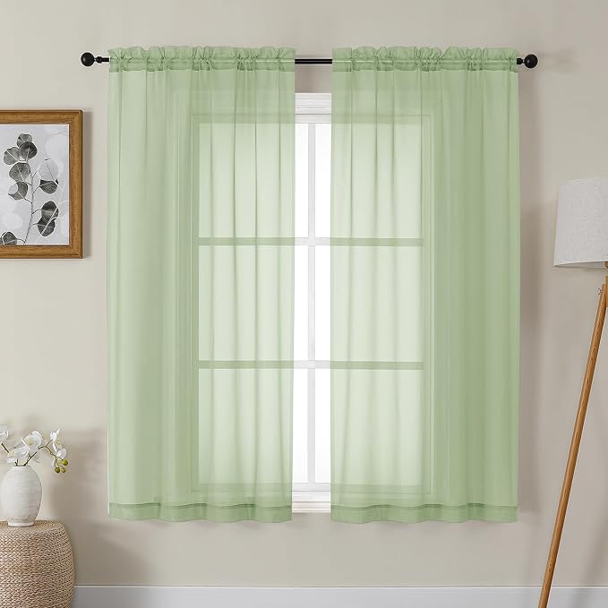 Gwine Light Green Sheer Curtains 72 Inches Long 2 Panels Set by Gwine
