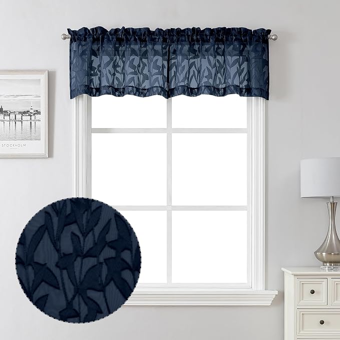 Lecloud Leia Jacquard Textured Navy Blue Sheer Valances by Lecloud