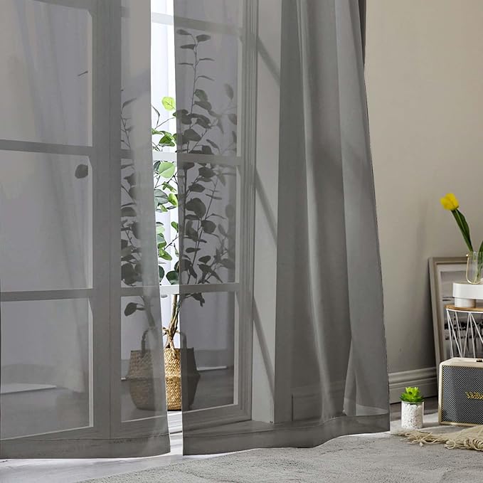 Grey Sheer Curtains for Bedroom Living Room 45 Inch Length 2 Panels, Soft Light - Image 8