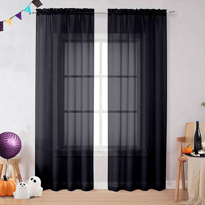 OVZME 2 Pieces Black Sheer Curtains 96" Inch Long by OVZME