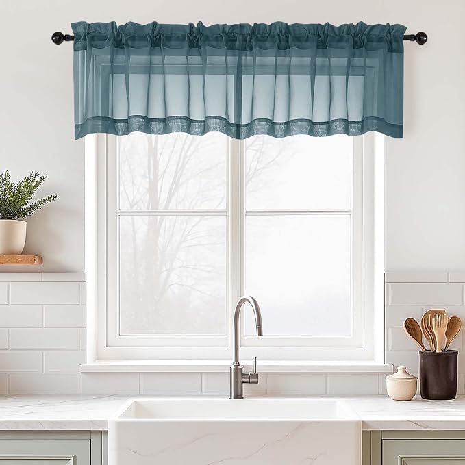 Valances for Windows 14 inch Length 2 Panels, Small Voile Sheer Curtains for by Home