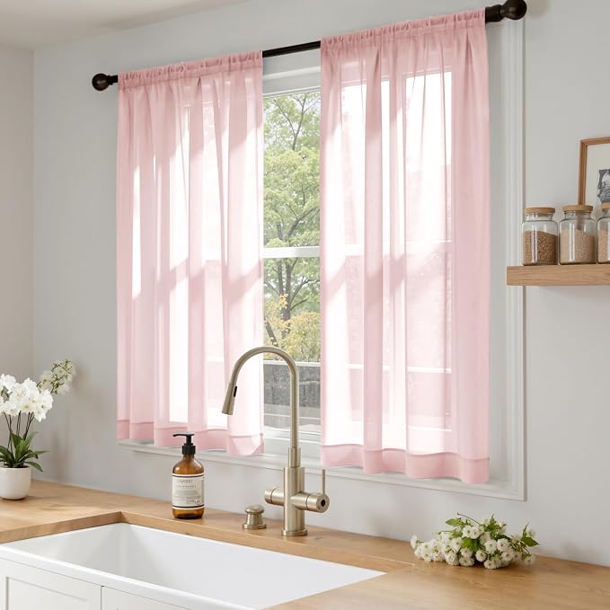 MIULEE Blush Pink Sheer Curtains 63 Inches Long, 4 Panels Set, Light Filtering - Image 2