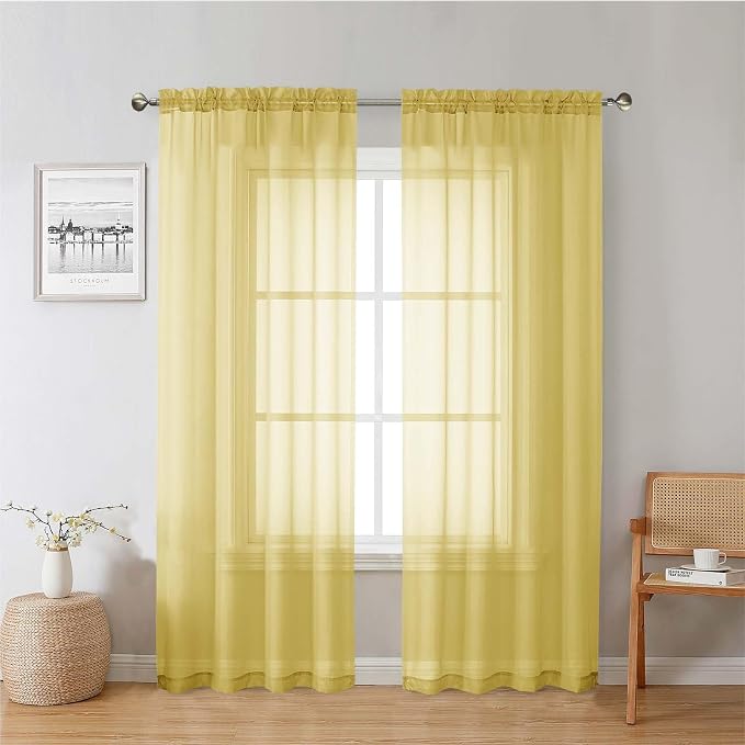 Lecloud Yellow Sheer Curtains 78 Inches Long 2 Panels, Gauzy Light Filtering by Lecloud