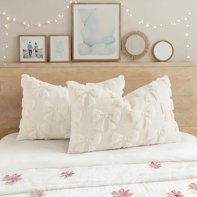 decorUhome Cream White Bow Pillow Covers Set of 2 Coquette Aesthetic Cute - Image 5