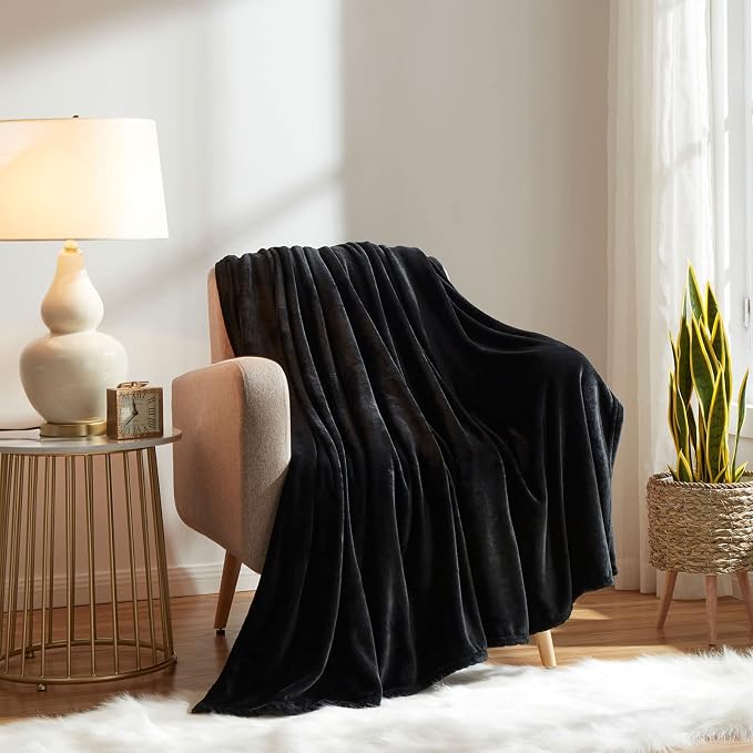 KMUSET Super Soft Throw Blanket Premium Silky Flannel Fleece Throw Size Black - Image 3