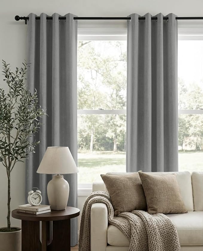 100% Blackout Shield Total Blackout Curtains Faux Linen Textured Thermal - Image 2