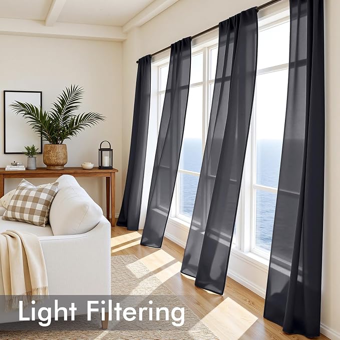 MIULEE Black Sheer Curtains 90 Inches Long, 4 Panels Set, Light Filtering - Image 4