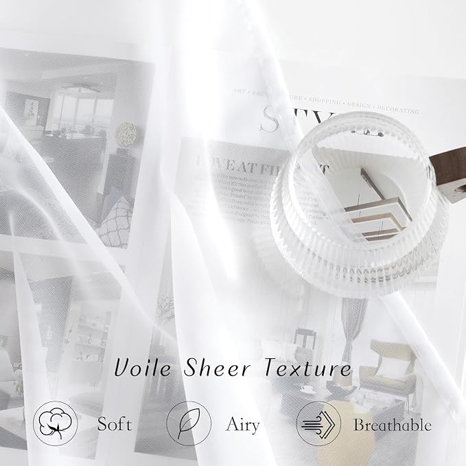 NICETOWN White Sheer 54 inch Length Curtains, Grommet Soft Voile Sheer Light - Image 4