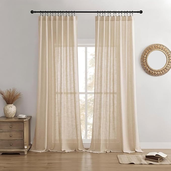 Joydeco Linen Curtains 108 Inch Length 2 Panel Sets, Light Filtering Curtains by JOYDECO