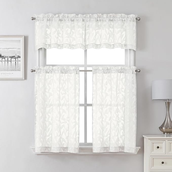 Lecloud Leia Ivory 2 PCS Sheer Kitchen Curtains 30 Inch Length, Breathable Clip - Image 7