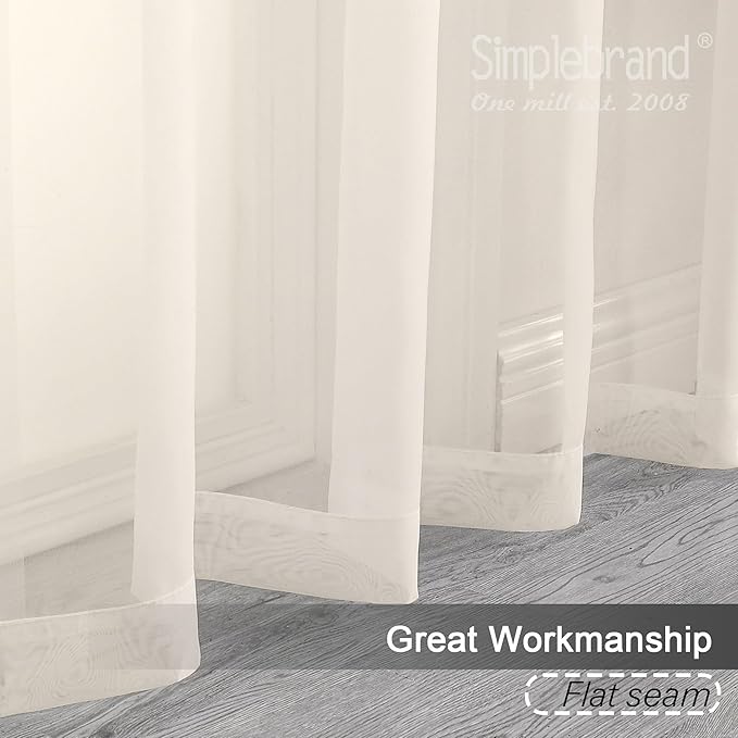 Simplebrand Cream Sheer Curtains 63 Inch Length 2 Panels, Rod Pocket Solid - Image 3