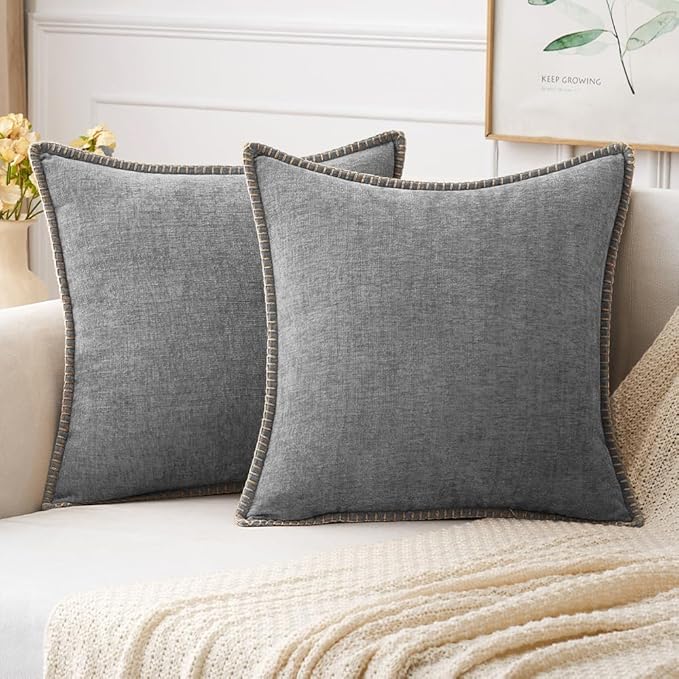 MIULEE Pack of 2 Couch Throw Pillow Covers 24x24 Inch Dark Gray Farmhouse by MIULEE