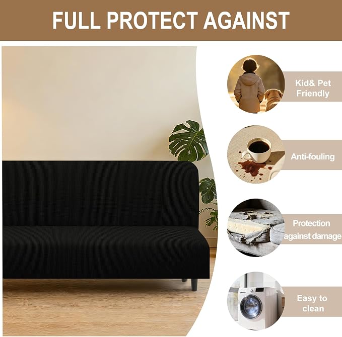 U-NICE HOME Stretch Futon Cover Armless Bed Slipcover - Image 4